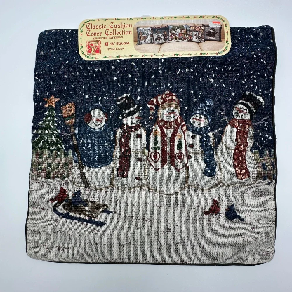 Vintage American Crafts Snowman Woven Tapestry Cushion Cover 16